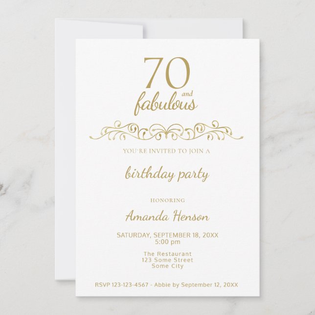 Invitación Elegante 70 y fabuloso cumpleaños 70 (Anverso)
