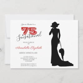 Invitación Elegante 75º cumpleaños rojo/negro 75 y SENSACIONA