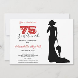 Invitación Elegante 75º cumpleaños rojo/negro 75 y SENSACIONA