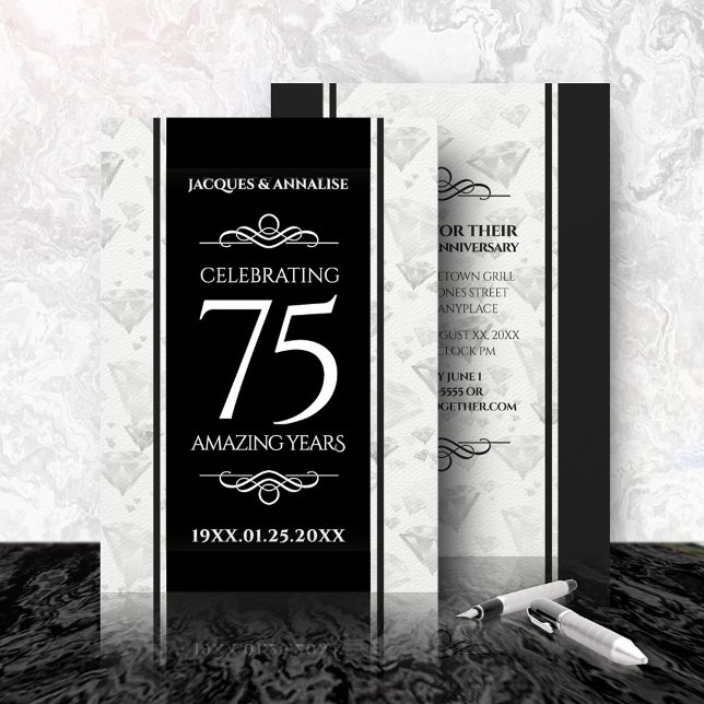 Invitación Elegante 75° Aniversario del Boda del Diamante (75th Diamond Wedding Anniversary Invitation Cover Photo.)
