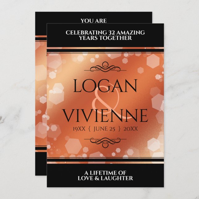 Invitación Elegante 8º 32º Aniversario de Bodas de Bronce (Anverso / Reverso)