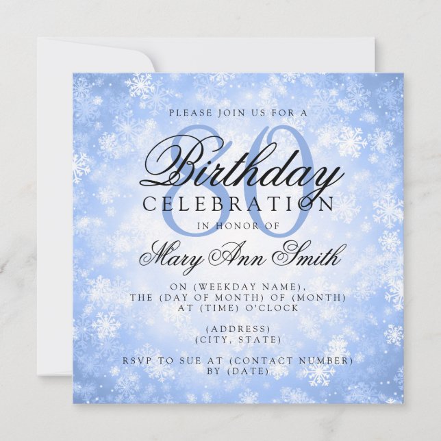 Invitación Elegante 80° cumpleaños Blue Winter Wonderland (Anverso)