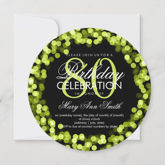 Invitación Elegante 80° cumpleaños iluminando con espuma verd (Anverso)