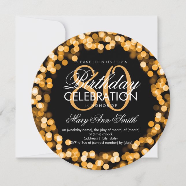 Invitación Elegante 80 cumpleaños iluminando oro (Anverso)