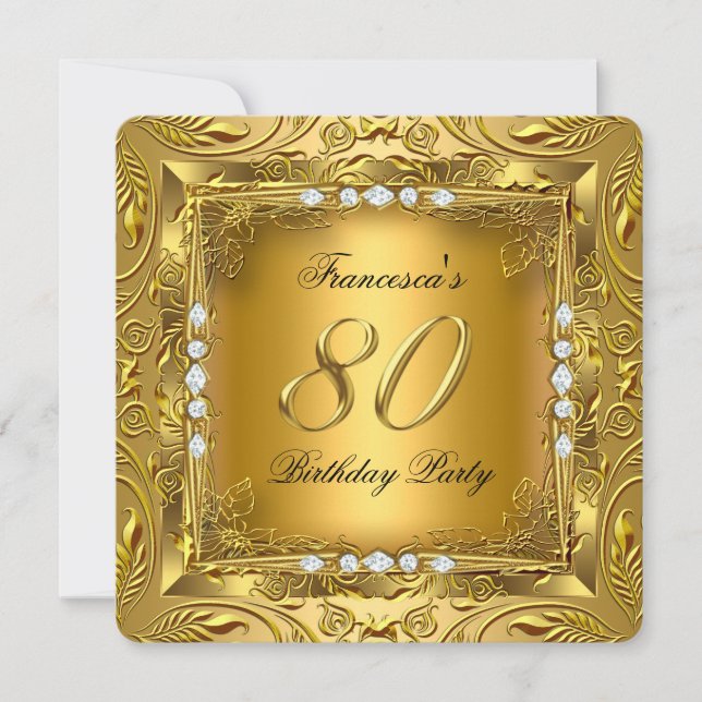 Invitación Elegante 80° Partido de Cumpleaños Elite Gold Diam (Anverso)