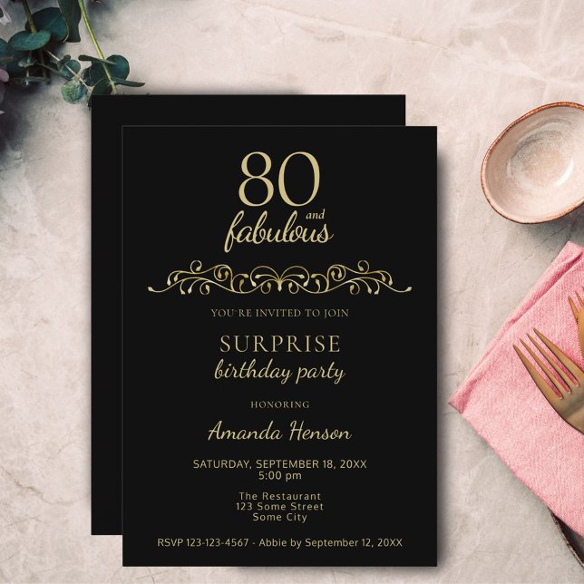 Invitación Elegante 80 y fabuloso cumpleaños 80 (Subido por el creador)