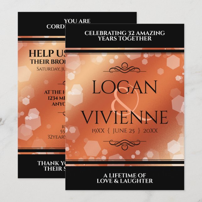 Invitación Elegante 8.º 32.º Aniversario de Bodas de Bronce (Anverso / Reverso)