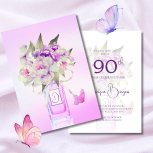 Invitación Elegante 90º cumpleaños Floral Bouquet acuarela