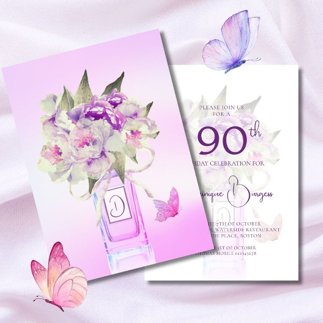 Invitación Elegante 90º cumpleaños Floral Bouquet acuarela (Subido por el creador)