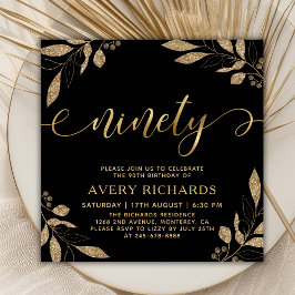 Invitación Elegante 90 Guión de Oro Negro 90 cumpleaños