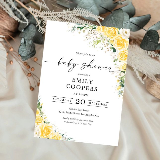 Invitación elegante a baby shower con flores amari (Subido por el creador)