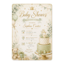 Invitación elegante a baby shower en verde salvia