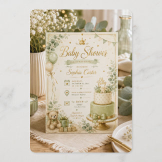 Invitación elegante a baby shower en verde salvia