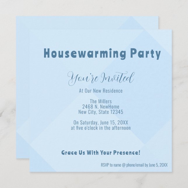 Invitación elegante a casa nueva con motivo de cua (Anverso / Reverso)