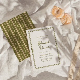 Invitación elegante a la cena de ensayo en verde o