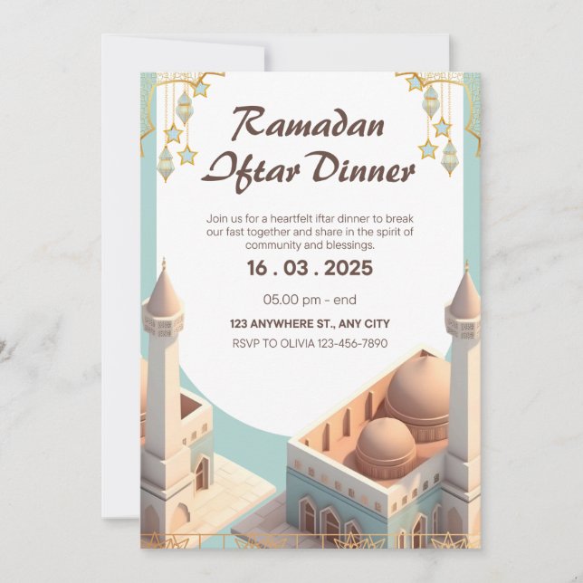 Invitación elegante a la cena de Iftar de Ramadán  (Anverso)