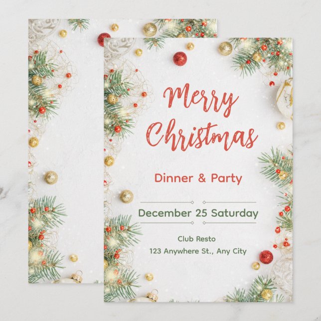 Invitación elegante a la cena de Navidad (Anverso / Reverso)