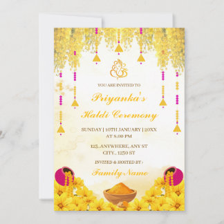Invitación elegante a la ceremonia de Haldi floral