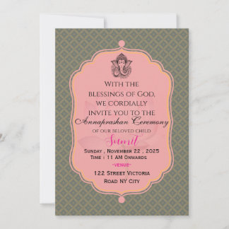 Invitación elegante a la ceremonia india de alimen
