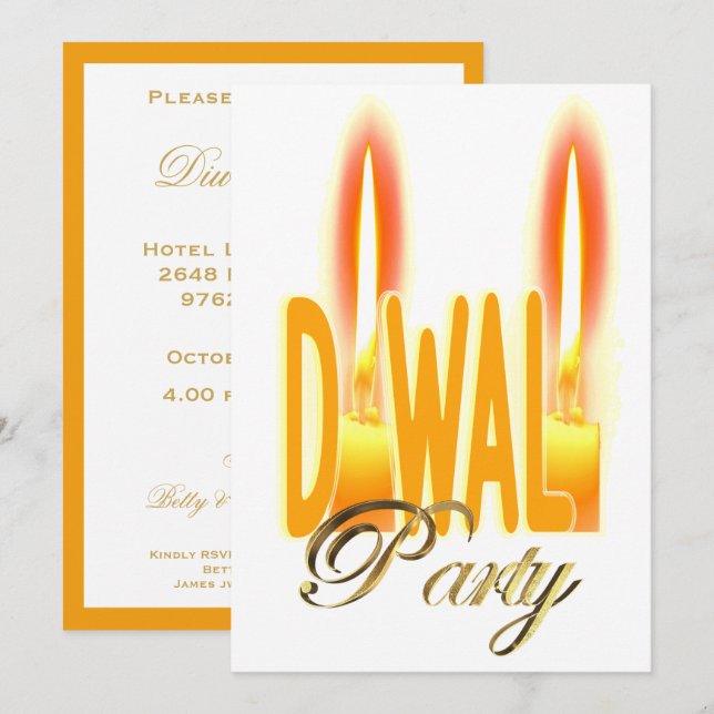 Invitación elegante a la fiesta de Diwali (Anverso / Reverso)