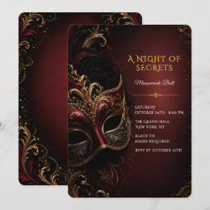 Invitación elegante a la fiesta de máscaras de oro