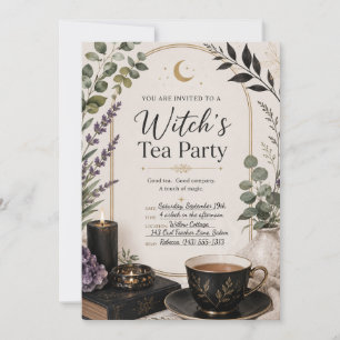 Invitación elegante a la fiesta de té de bruja, pe