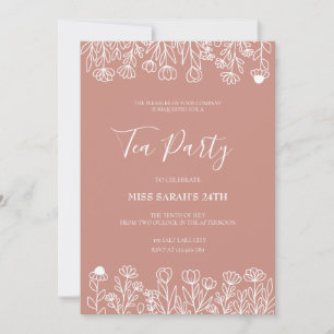 Invitación elegante a la fiesta del té con tono ro