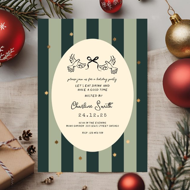 Invitación elegante a la fiesta navideña con rayas (Subido por el creador)