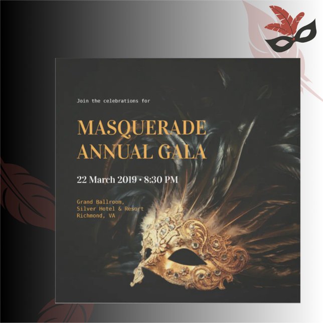 Invitación elegante a la gala de máscara negra y d (Subido por el creador)