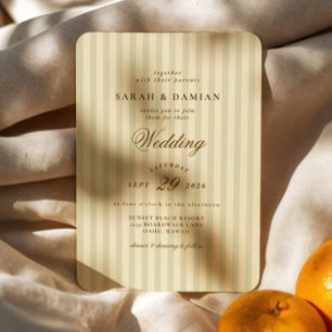 Invitación Elegante a rayas Boda Beige Classic