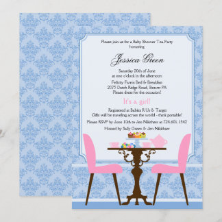 Invitación elegante a una fiesta de té con damasco