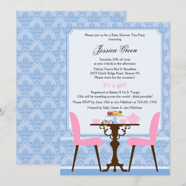 Invitación elegante a una fiesta de té con damasco (Anverso / Reverso)
