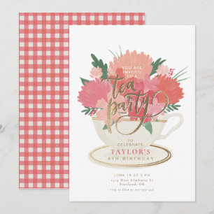 Invitación elegante a una fiesta de té con taza fl