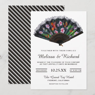 Invitación Elegante abanico floral japonés oriental boda