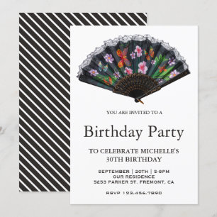 Invitación Elegante abanico floral japonés oriental cumpleaño