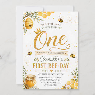 Invitación Elegante Abeja de Miel Primer Cumpleaños Bee-Day