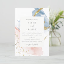 Elegante Abstract Watercolor Dorado Boda Azul Rosa