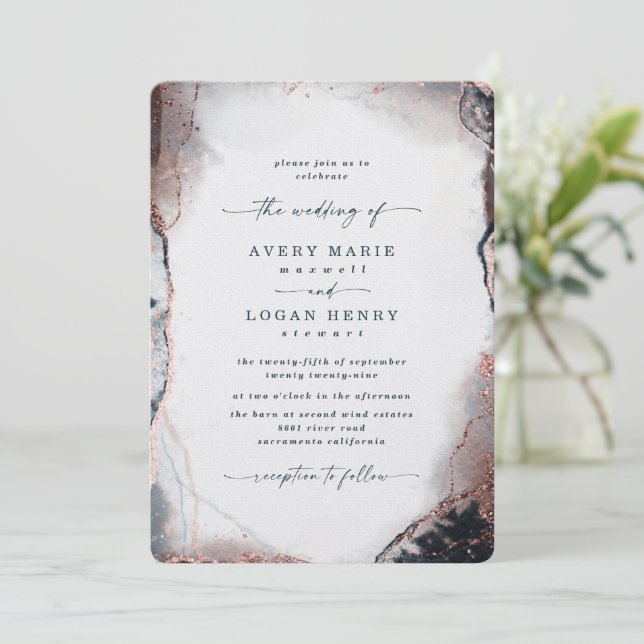 Invitación Elegante Abstract Watercolor Moonlight Boda (Anverso de pie)