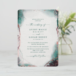 Invitación Elegante Abstracto Acuarela Boda Verde Esmeralda