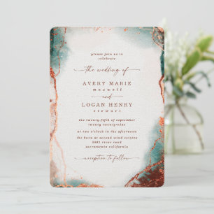 Invitación Elegante Abstracto Acuarela Terra Cotta Boda