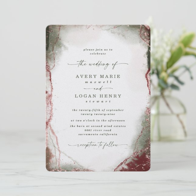 Invitación Elegante Abstracto Acuarela Terra Rosa Boda (Anverso de pie)