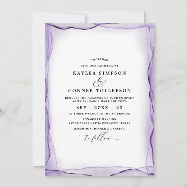 Invitación Elegante Abstracto Lavender Boda acuarela (Anverso)