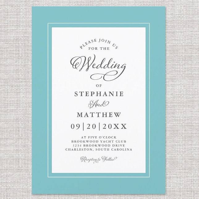 Invitación Elegante acua y blanco Boda caligrafía moderna (Subido por el creador)