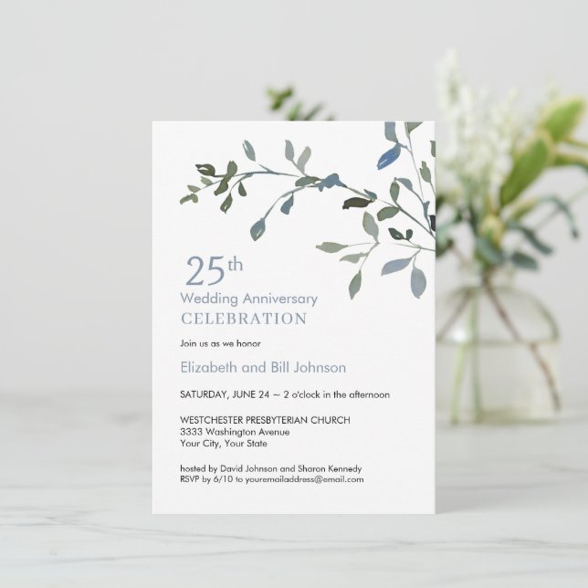 Invitación Elegante acuarela 25° aniversario Boda (Anverso de pie)