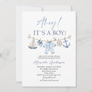 Invitación Elegante acuarela Ahoy es un niño Baby Shower