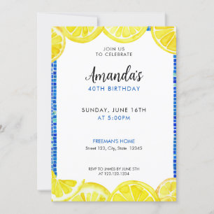 Invitación Elegante acuarela amarilla Lemones 40 cumpleaños