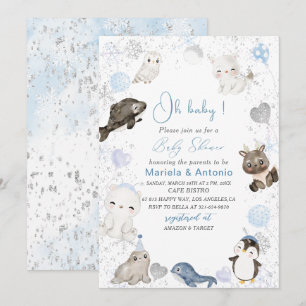 Invitación Elegante acuarela Animales árticos de invierno Bab
