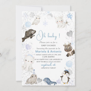 Invitación Elegante acuarela Animales árticos de invierno Bab
