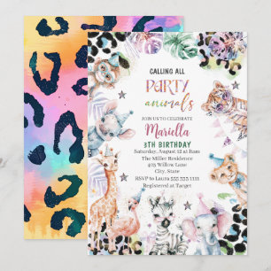 Invitación Elegante acuarela animales salvajes de safari infa