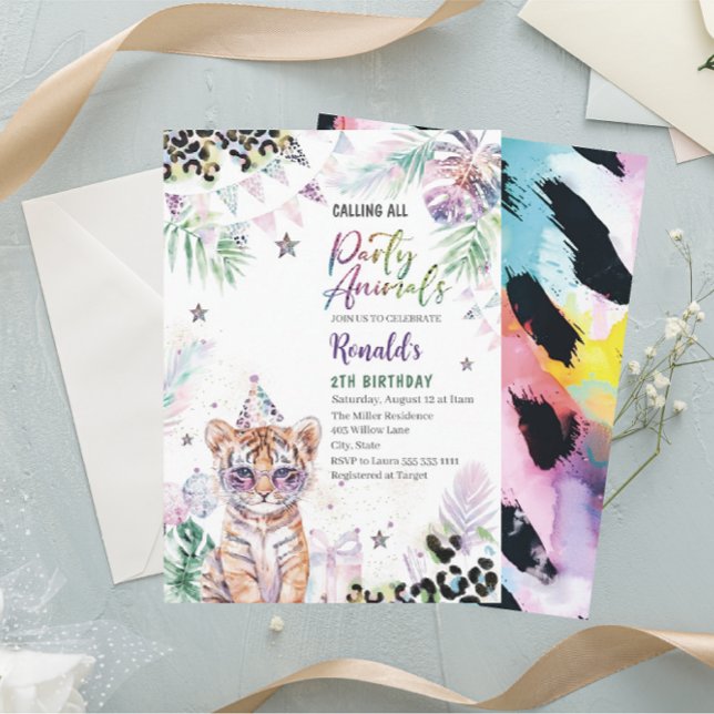 Invitación Elegante acuarela animales salvajes de safari infa (Subido por el creador)